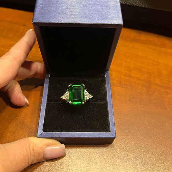 Emerald Cut Ring Set With Eternity Band in Sterling Silver - Picture 2 of 12